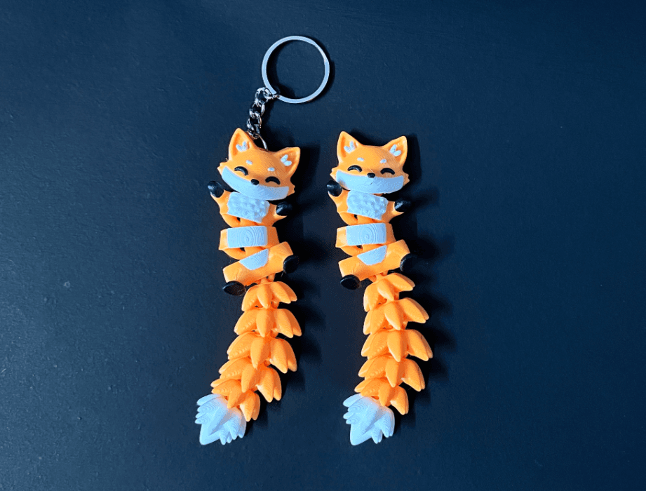 Flexi Fox Articulated Keychain – Cute 3D Printed Fidget Animal Keyring 3