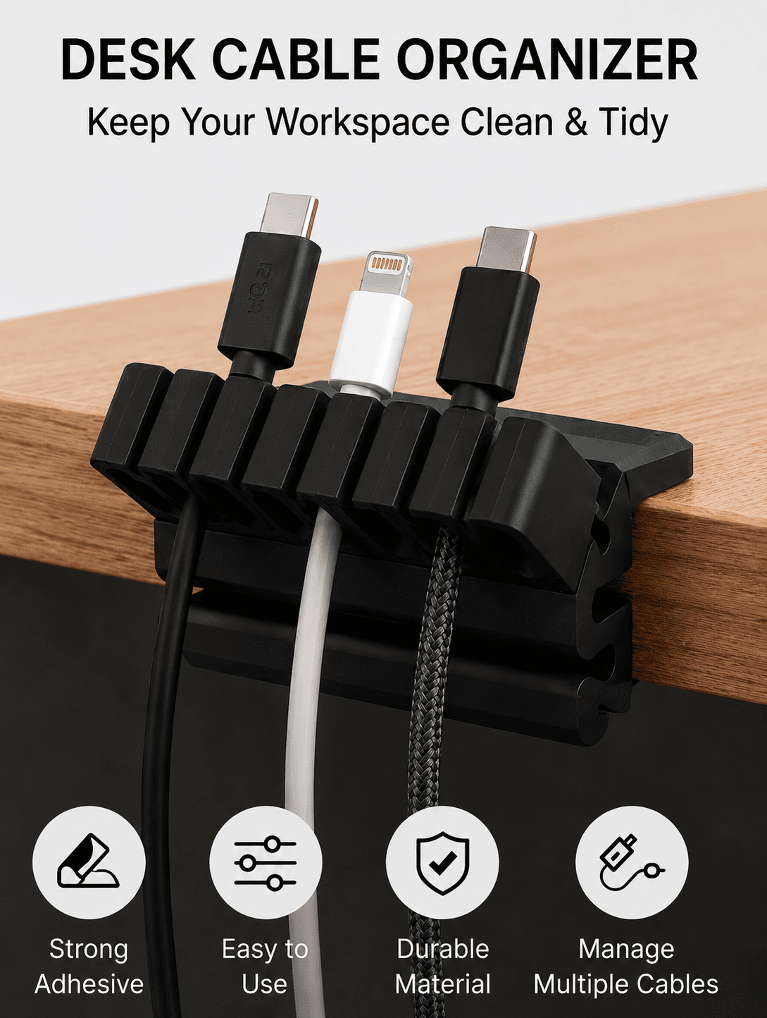 Desk Cable Organizer Clip – 3D Printed Cable Management Holder for Home & Office 3