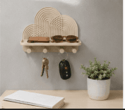Modern Rainbow Wall Key Holder with Shelf | 4 Hook Entryway Organizer 2