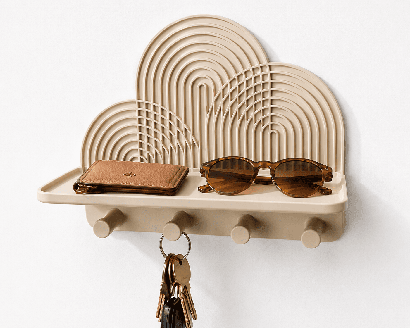 Modern Rainbow Wall Key Holder with Shelf | 4 Hook Entryway Organizer 6