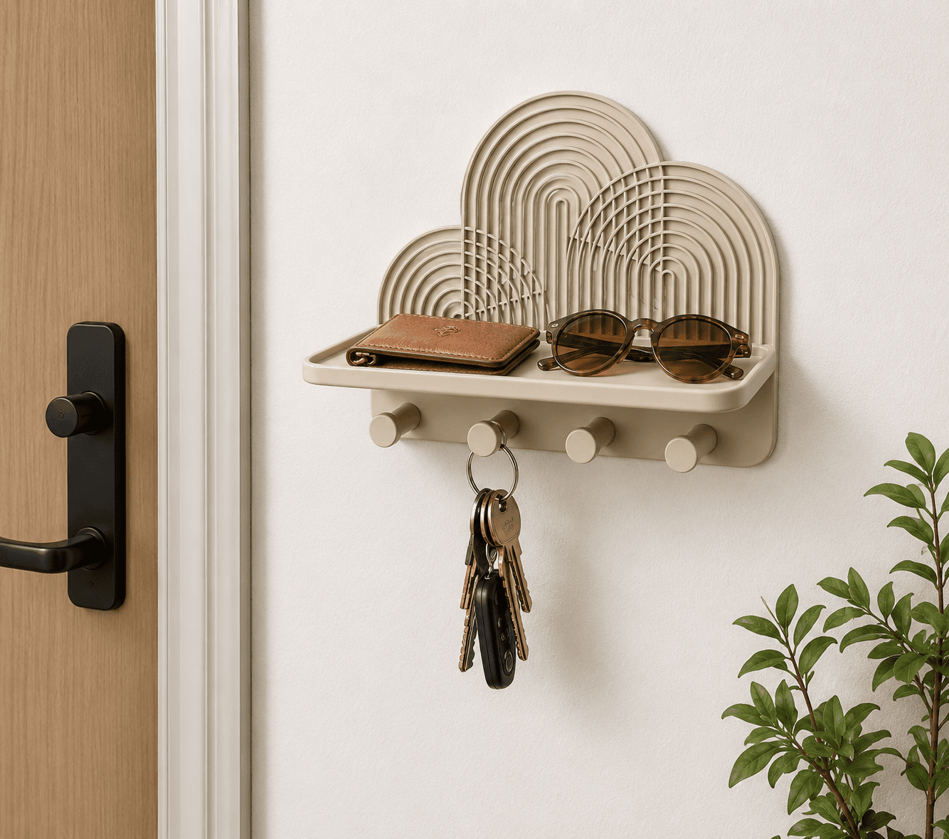 Modern Rainbow Wall Key Holder with Shelf | 4 Hook Entryway Organizer 5