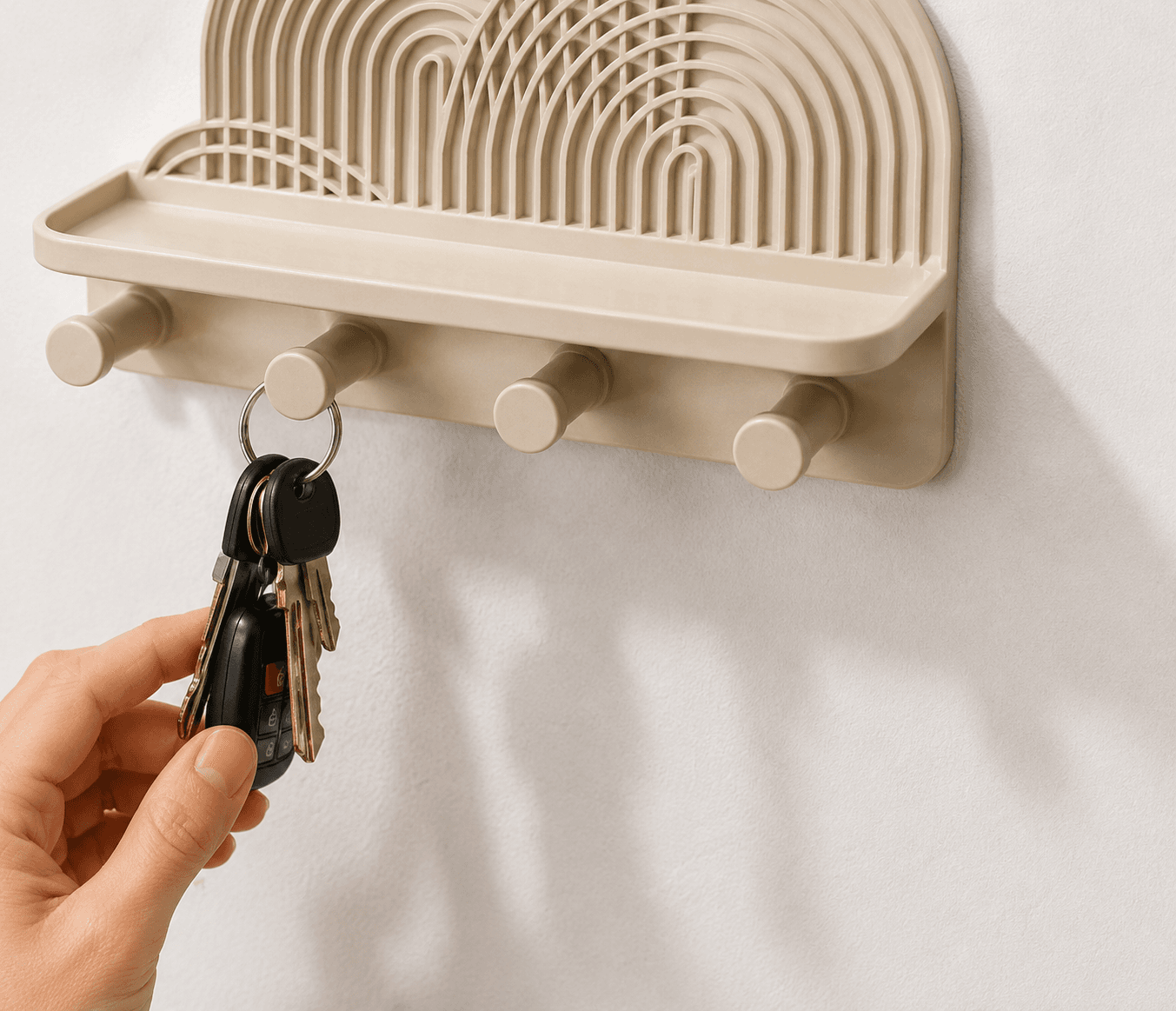 Modern Rainbow Wall Key Holder with Shelf | 4 Hook Entryway Organizer 3