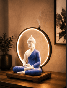 Buddha Meditation LED Halo Incense Holder | Spiritual Home Decor Sculpture 2