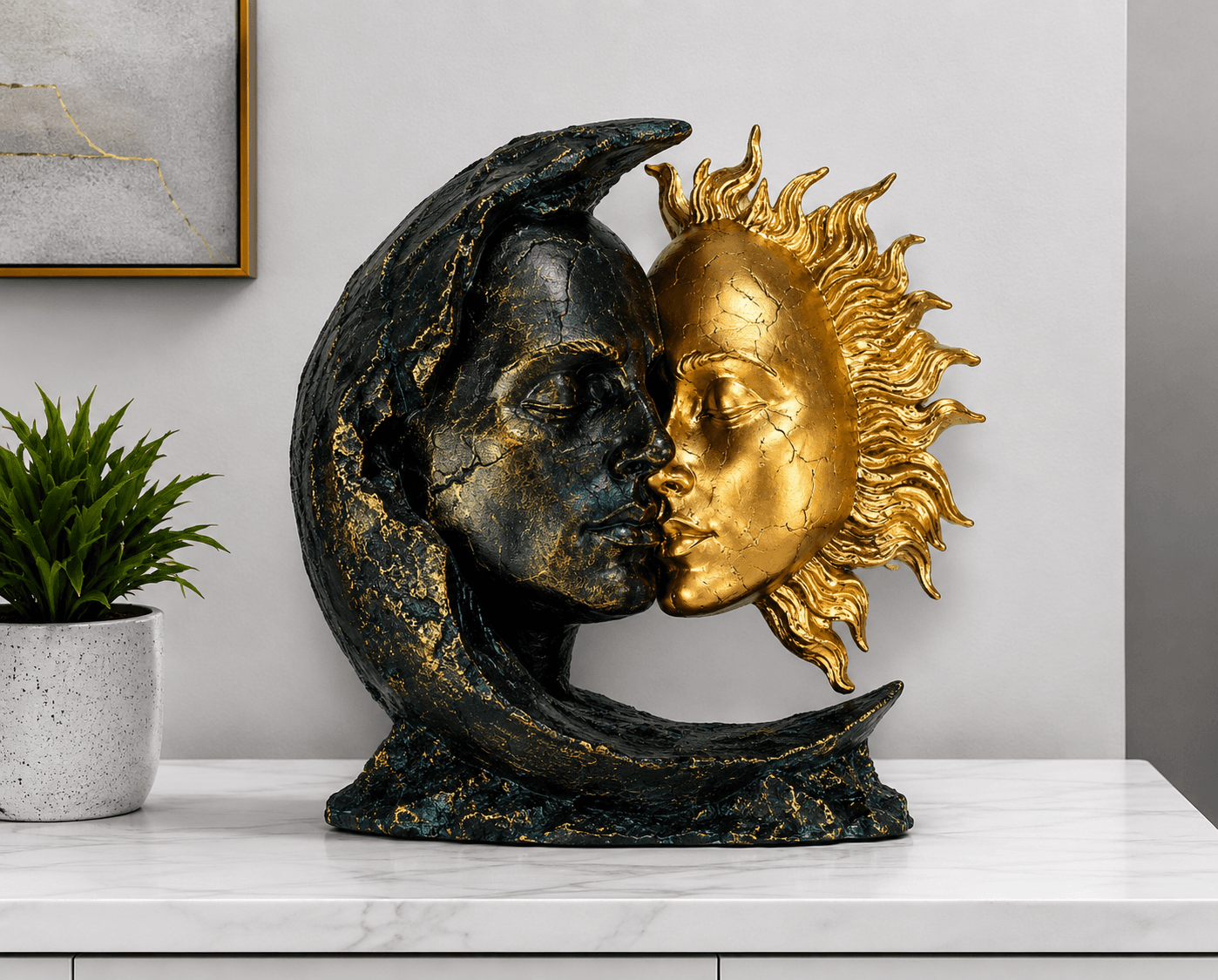 Celestial Sun and Moon Sculpture | Black Gold Abstract Couple Home Decor 5