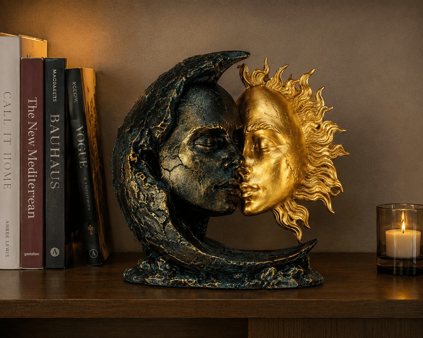 Celestial Sun and Moon Sculpture | Black Gold Abstract Couple Home Decor 6
