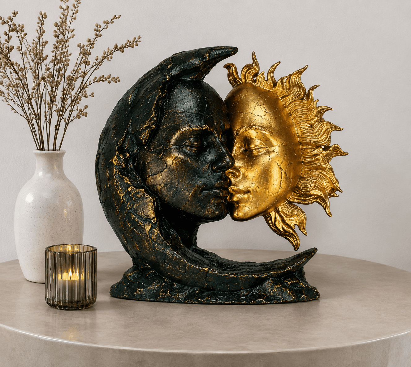 Celestial Sun and Moon Sculpture | Black Gold Abstract Couple Home Decor 8