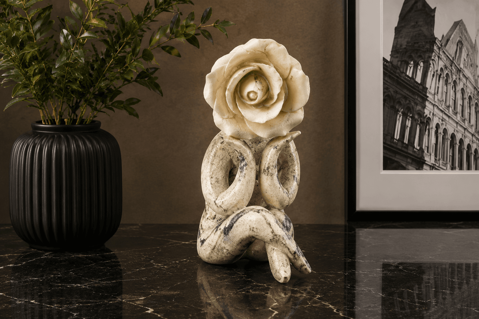 Rose Head Woman Sculpture | Modern Floral Abstract Home Decor 6