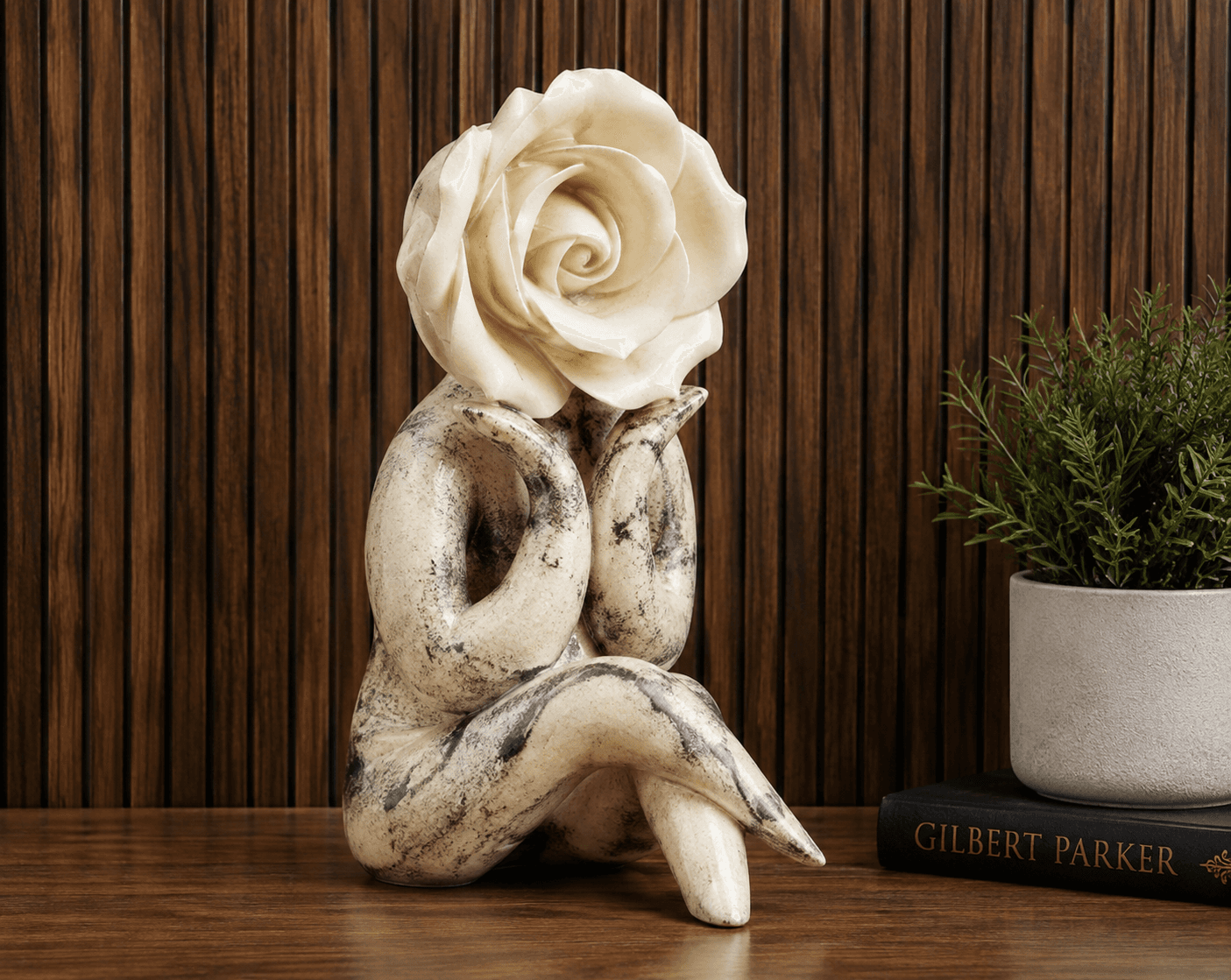 Rose Head Woman Sculpture | Modern Floral Abstract Home Decor 4