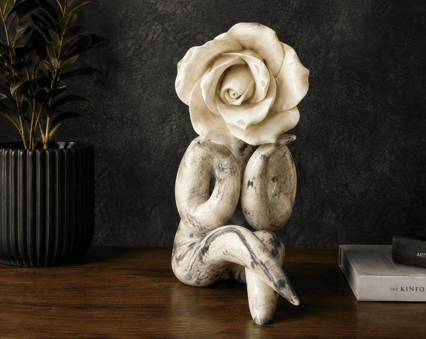 Rose Head Woman Sculpture | Modern Floral Abstract Home Decor 2