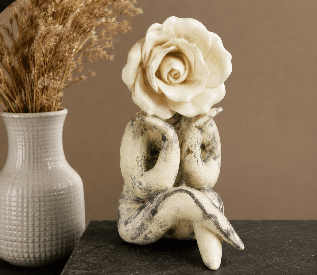 Rose Head Woman Sculpture | Modern Floral Abstract Home Decor