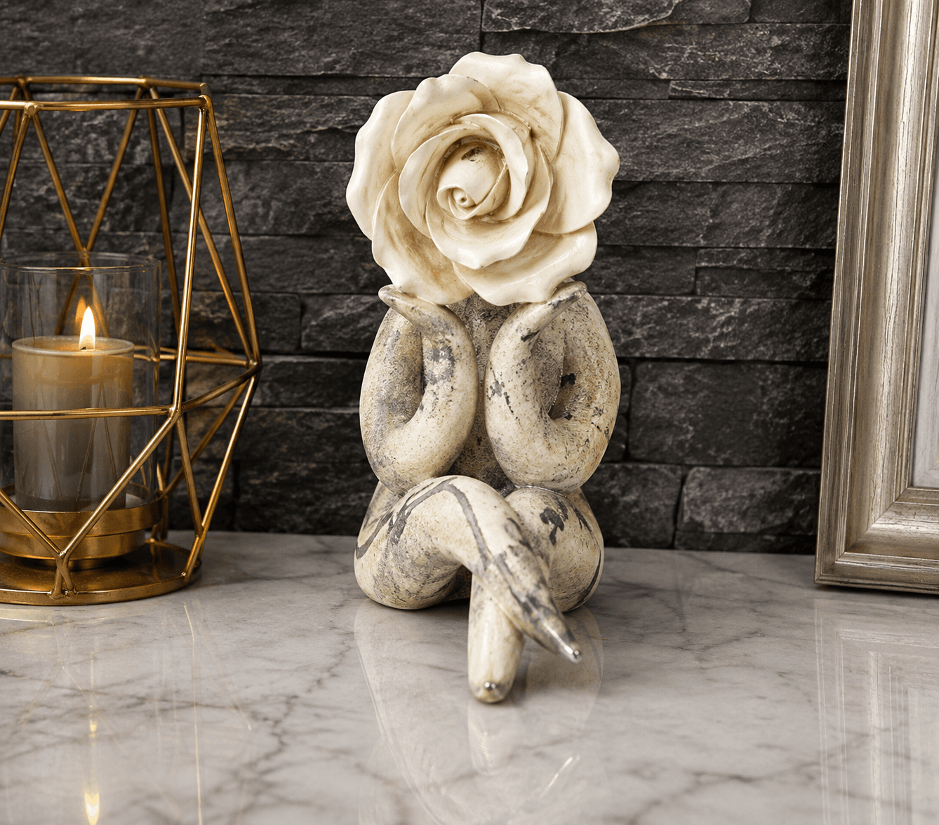 Rose Head Woman Sculpture | Modern Floral Abstract Home Decor 5