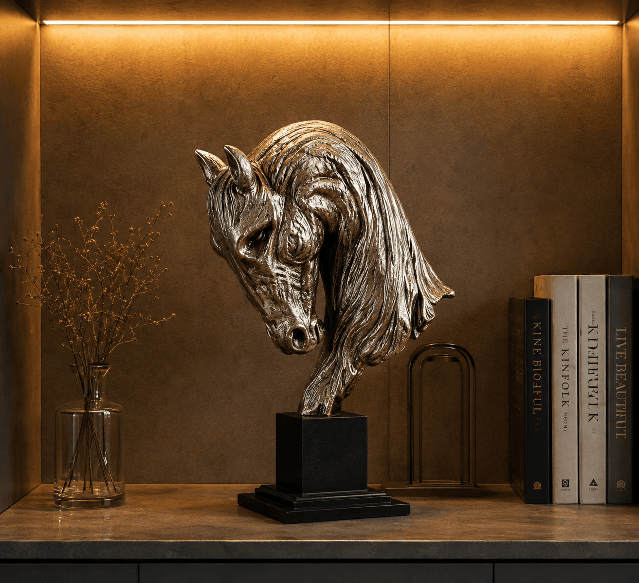 Luxury Horse Head Sculpture | Metallic Equestrian Bust Home Decor 6