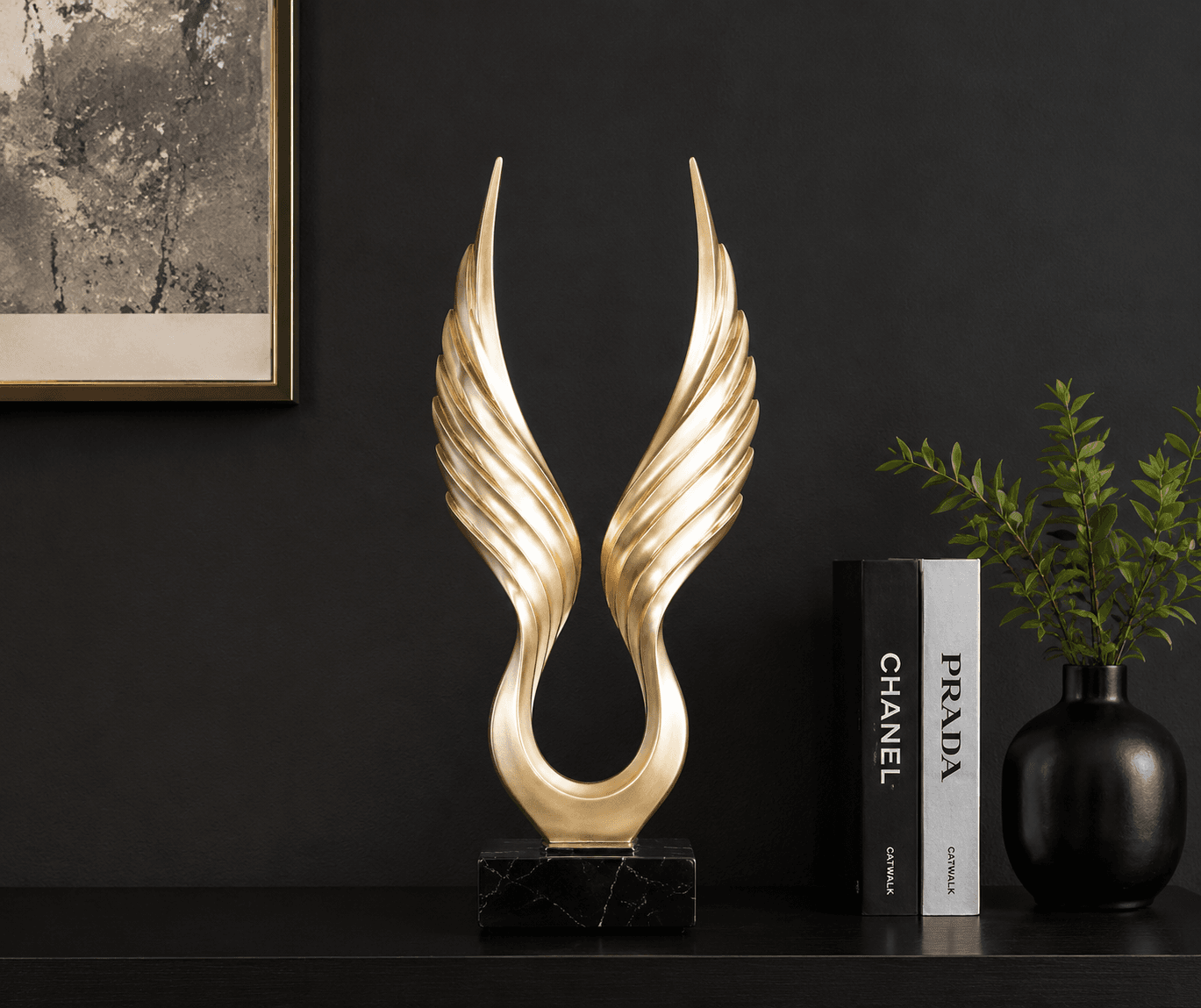 Luxury Angel Wings Sculpture | Gold Wing Home Decor with Black Marble Base 4