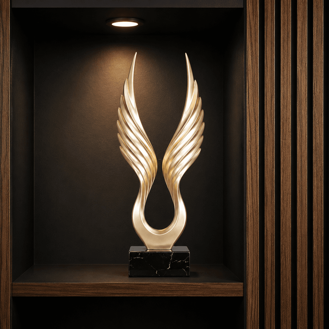 Luxury Angel Wings Sculpture | Gold Wing Home Decor with Black Marble Base 5