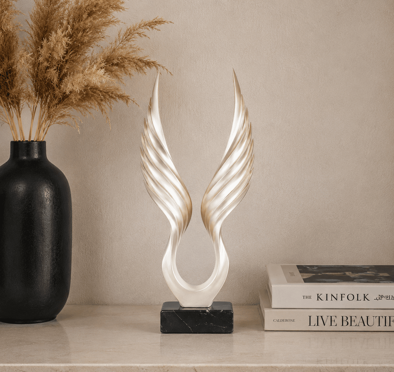 Luxury Angel Wings Sculpture | Gold Wing Home Decor with Black Marble Base 7