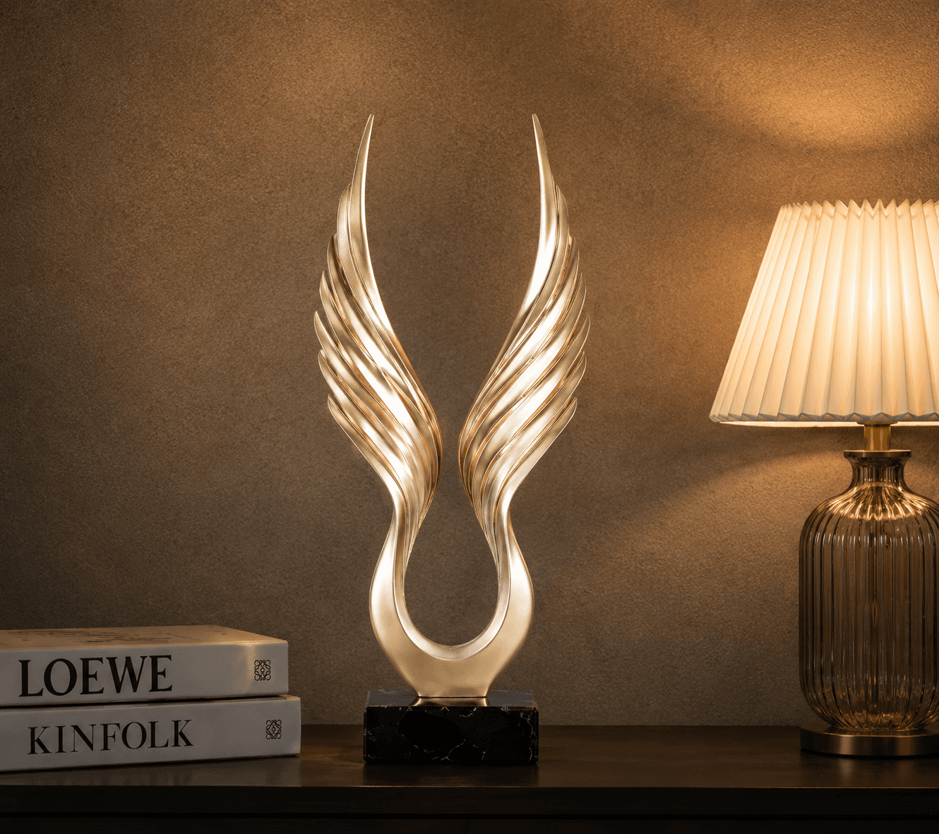 Luxury Angel Wings Sculpture | Gold Wing Home Decor with Black Marble Base 2