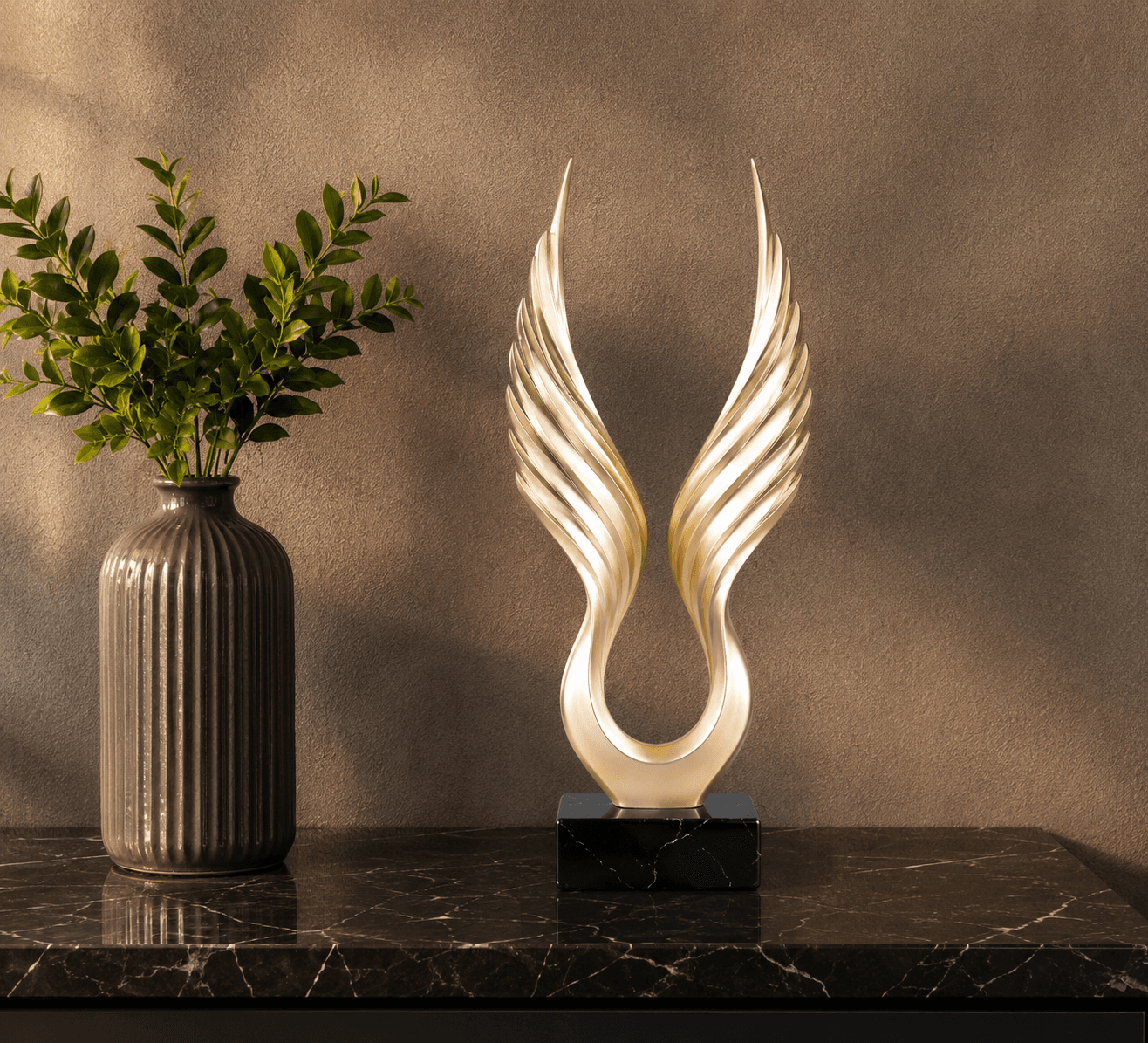 Luxury Angel Wings Sculpture | Gold Wing Home Decor with Black Marble Base 6