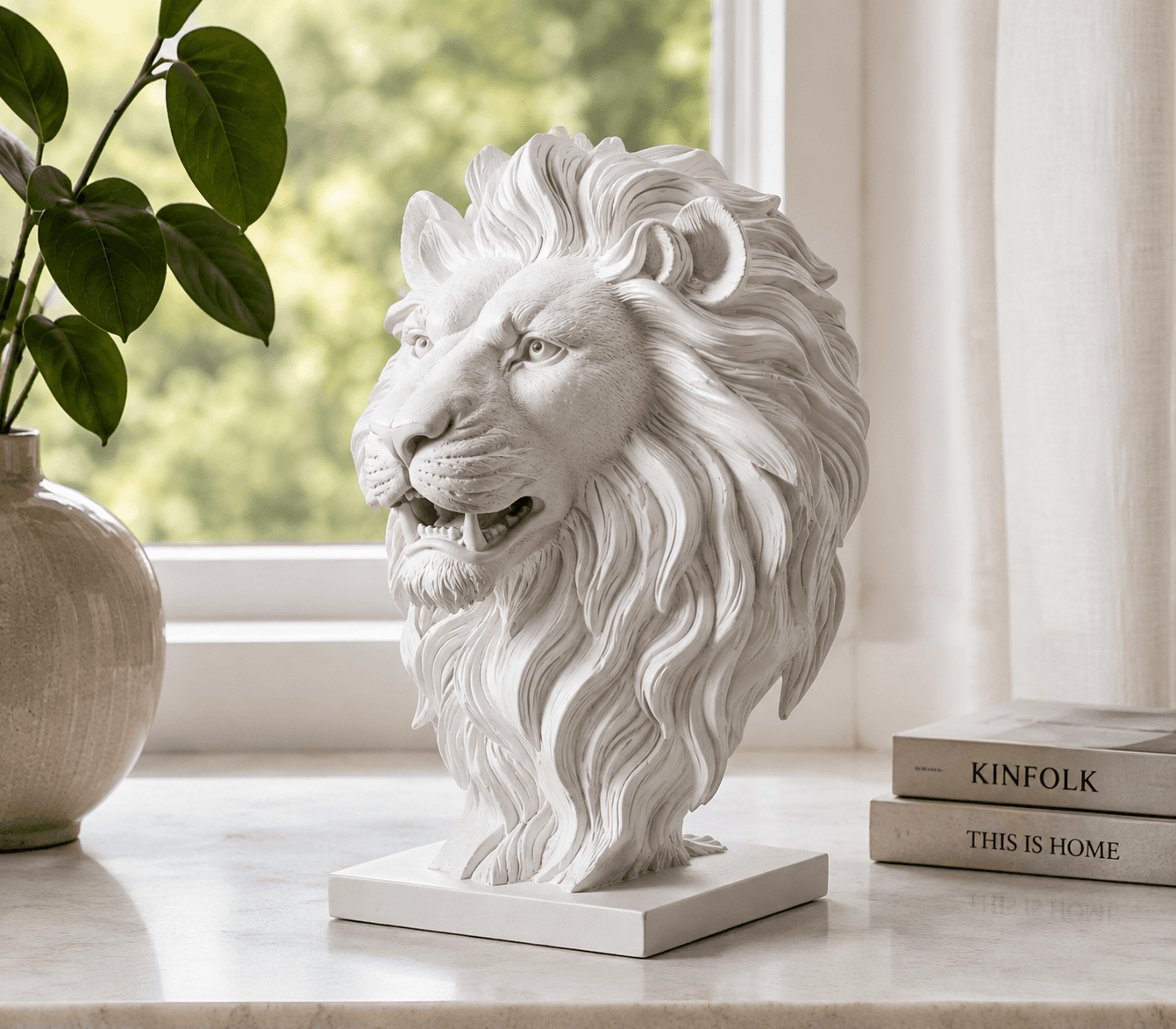 Luxury Lion Head Sculpture | Majestic White Lion Bust Home Decor 2