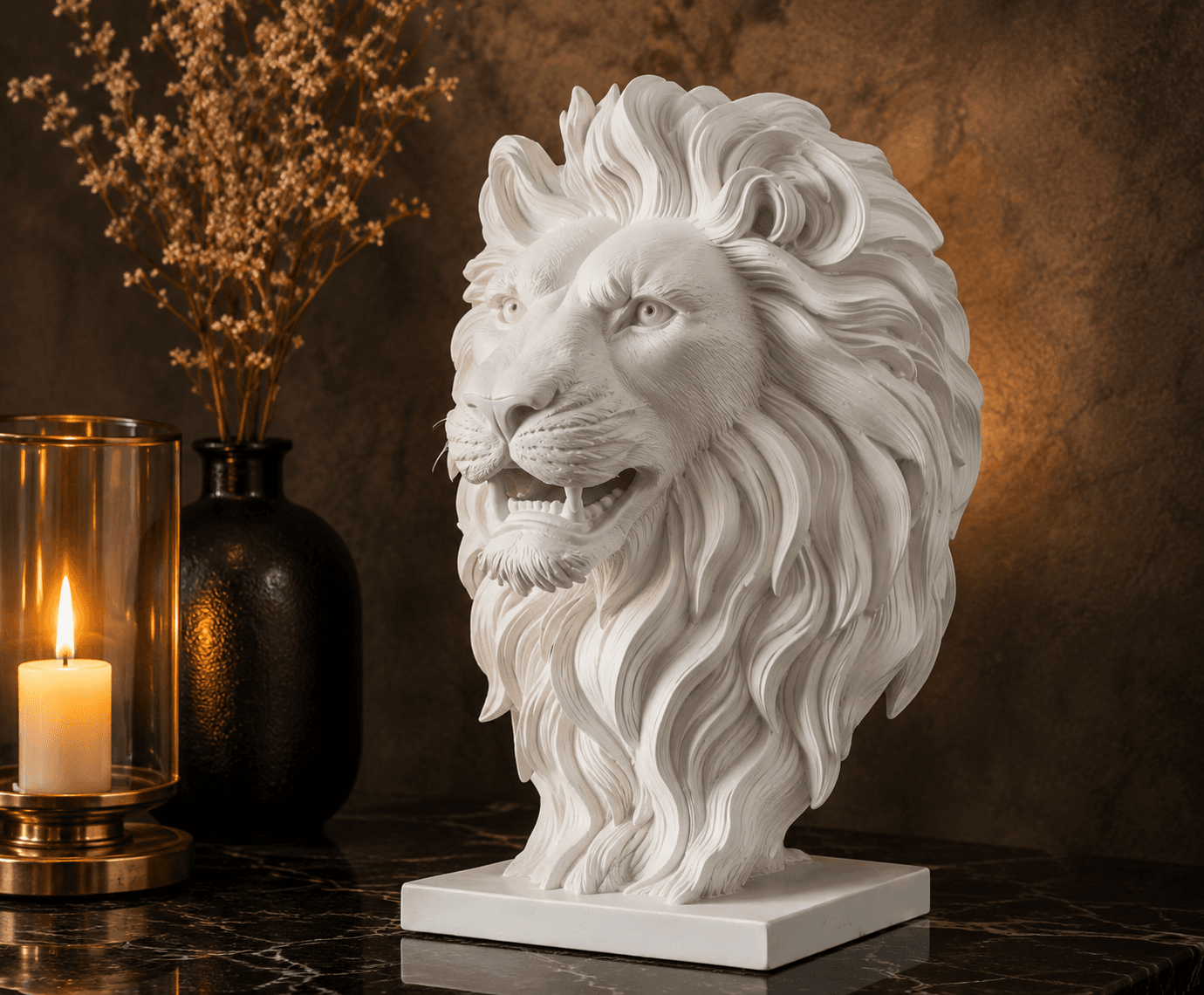 Luxury Lion Head Sculpture | Majestic White Lion Bust Home Decor