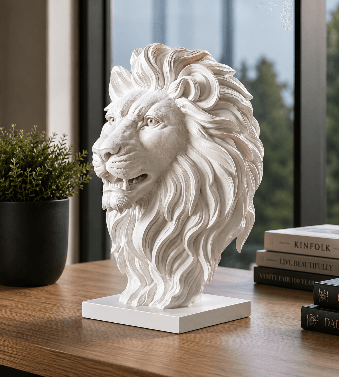 Luxury Lion Head Sculpture | Majestic White Lion Bust Home Decor 7