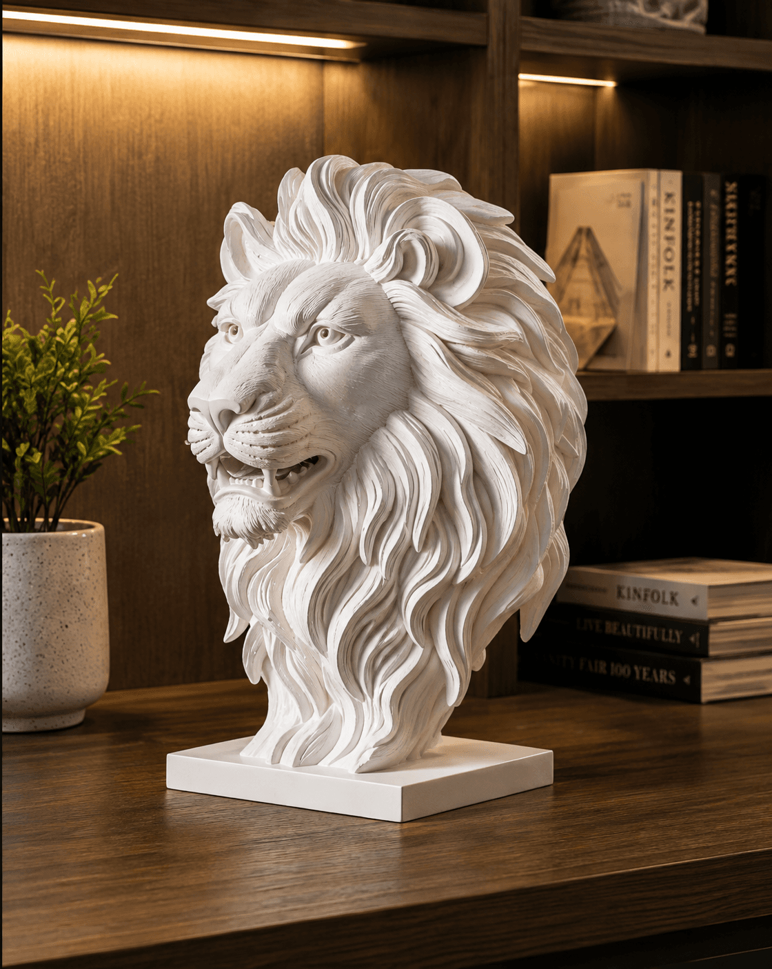 Luxury Lion Head Sculpture | Majestic White Lion Bust Home Decor 8
